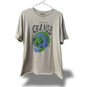 "We Need A Change" Earth Skull Graphic Tee - Tan/Sand - Large Teen Hearts